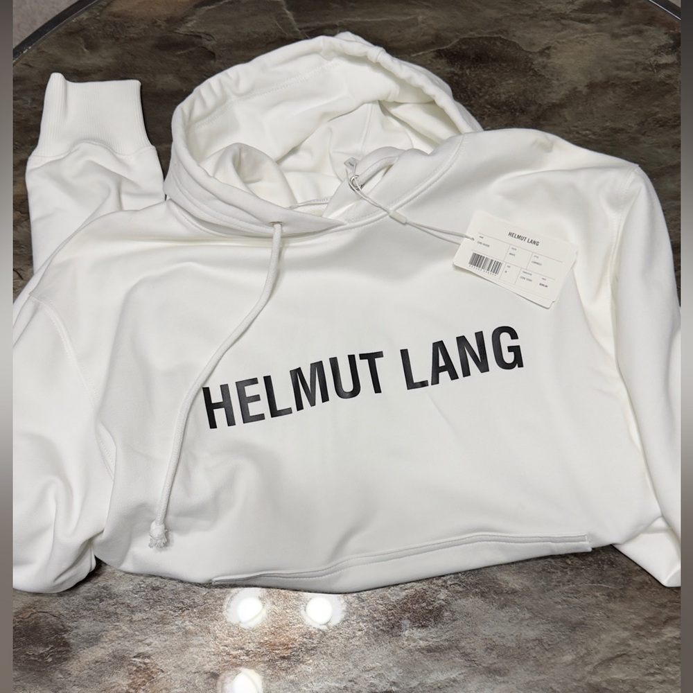 NEW Helmut Lang Core Logo Hoodie White SZ M